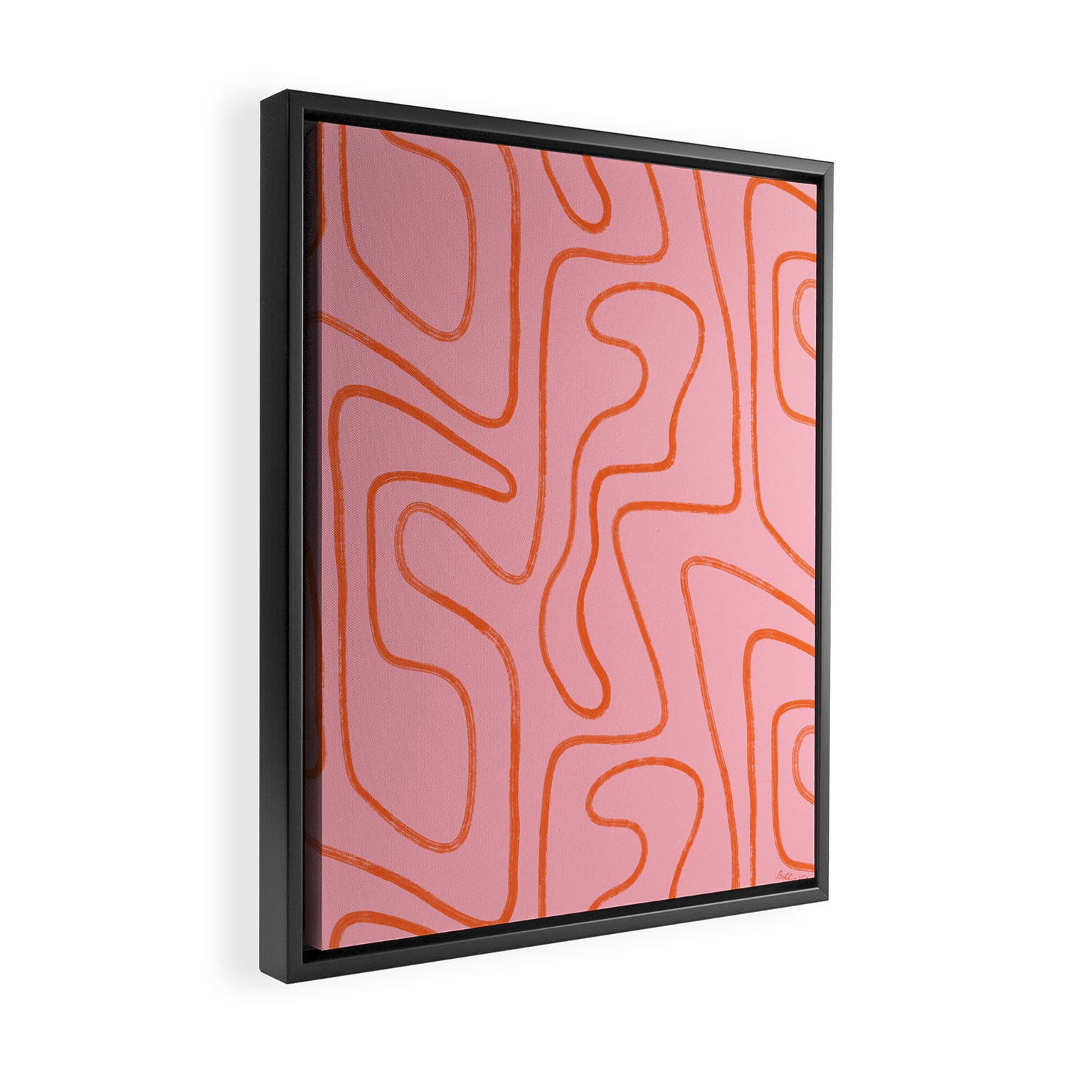 Abstract Line Pink and Orange Framed Canvas Print Gallery Image 2