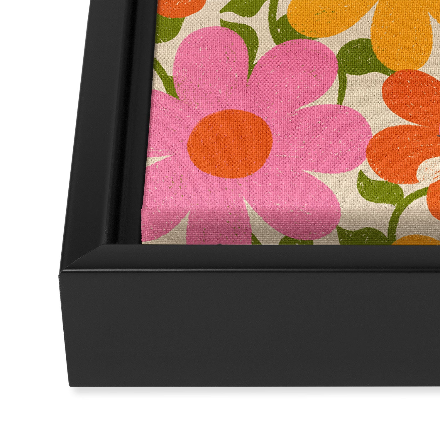 Bright Flowers and Bees Yellow Pink Orange Green Floral Framed Canvas Print Gallery Image 3