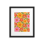 Bright Flowers and Bees Yellow Pink Orange Green Floral Framed Art Print Gallery Image 5