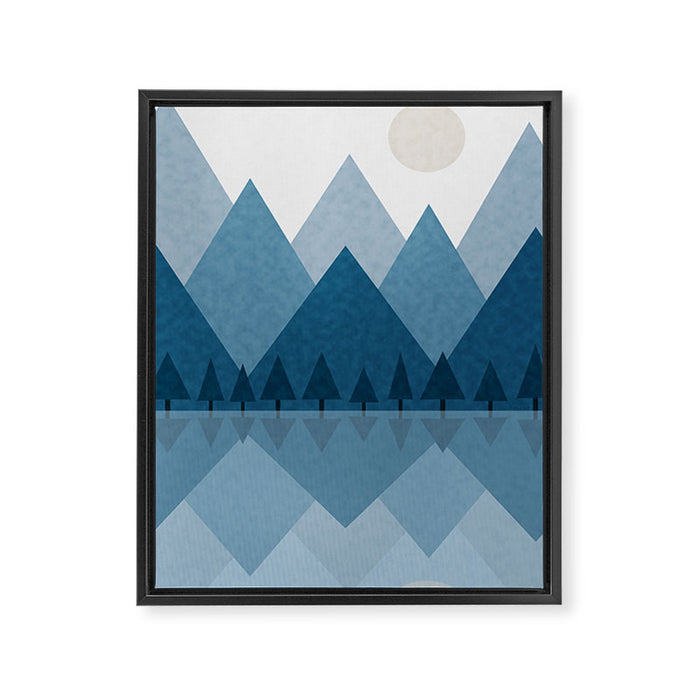 Calming Abstract Geometric Mountains Blue Framed Canvas Print Gallery Image 1