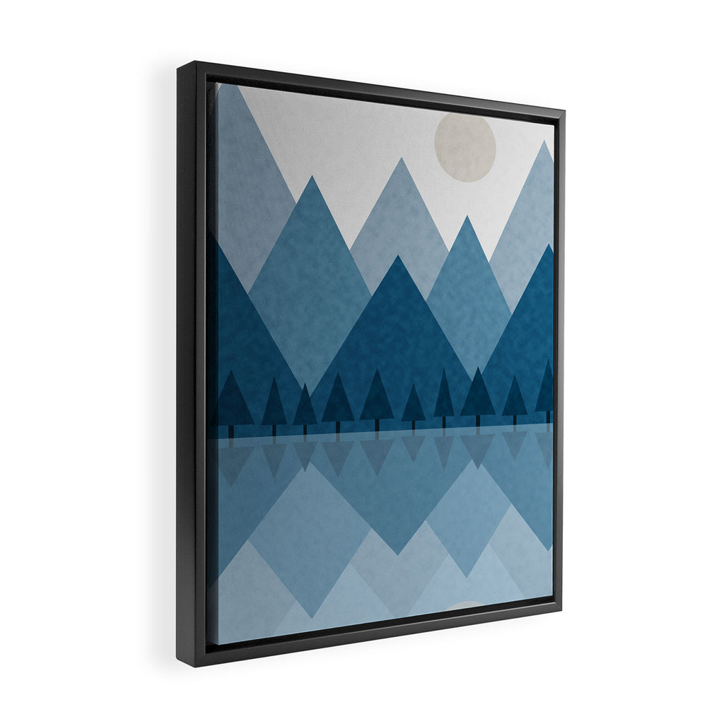 Calming Abstract Geometric Mountains Blue Framed Canvas Print Gallery Image 2