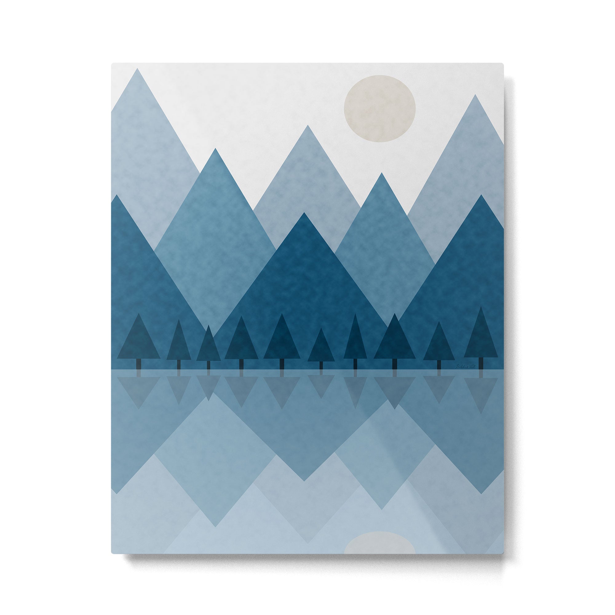 Calming Abstract Geometric Mountains Blue Metal Print Gallery Image 6