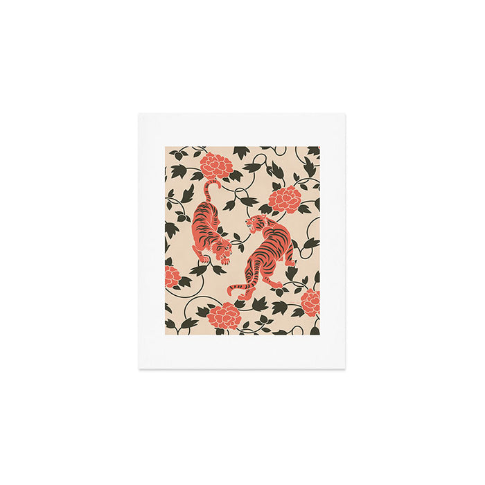 Chinese Tigers Retro Floral Pattern Art Print Gallery Image 1