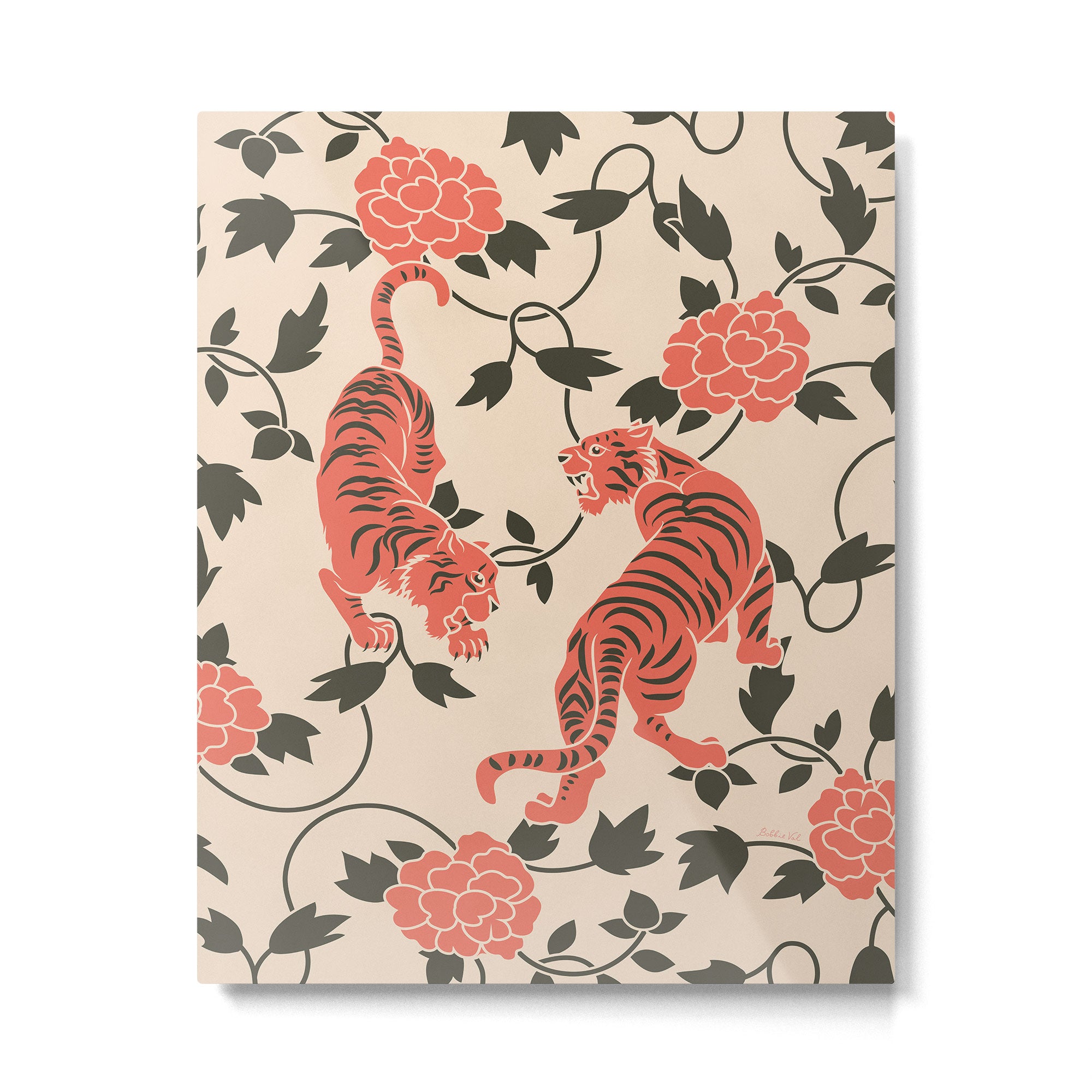 Chinese Tigers Retro Floral Pattern Metal Print Gallery Image 4