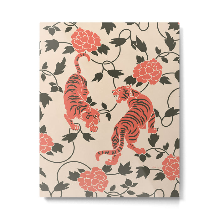 Chinese Tigers Retro Floral Pattern Metal Print Gallery Image 1