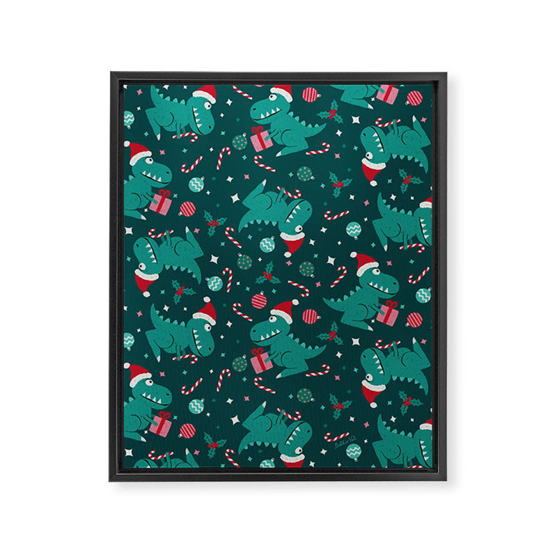 Christmas Dinosaurs Dinos Dinosaur Framed Canvas Print Gallery Image 6