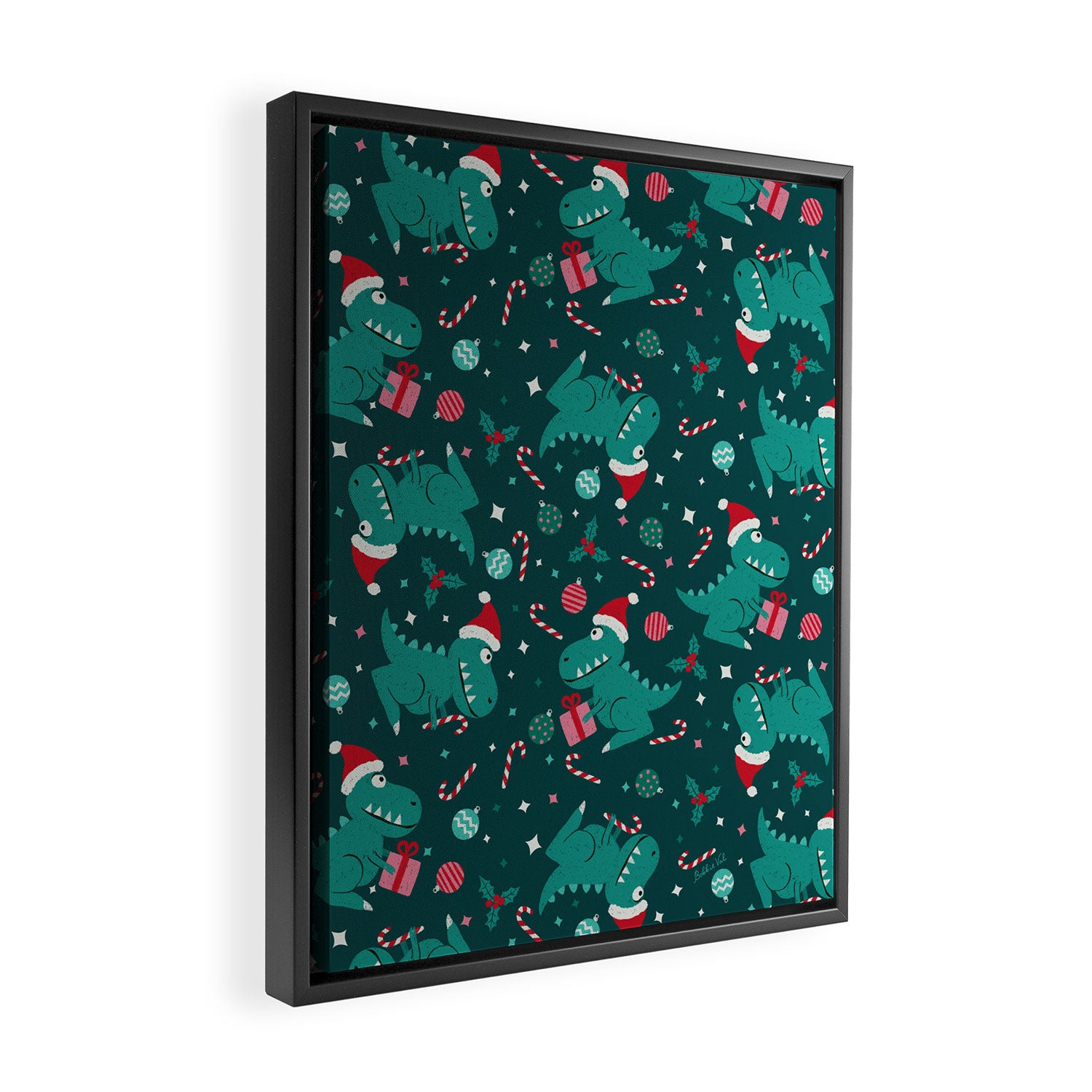 Christmas Dinosaurs Dinos Dinosaur Framed Canvas Print Gallery Image 2