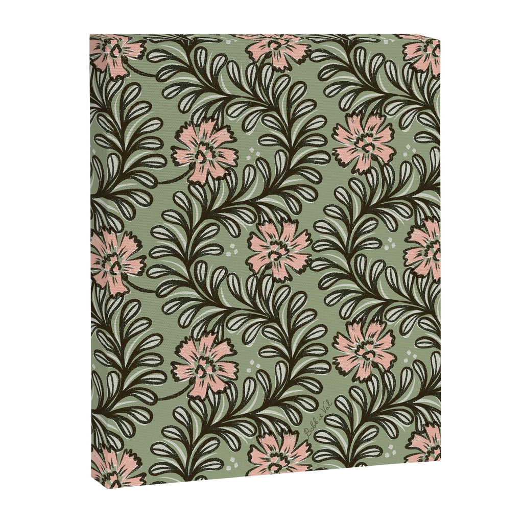 Climbing Leaves Floral Stripe Sage Green and Pink Canvas Print Gallery Image 6