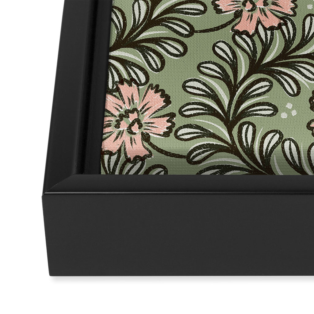 Climbing Leaves Floral Stripe Sage Green and Pink Framed Canvas Print Gallery Image 3