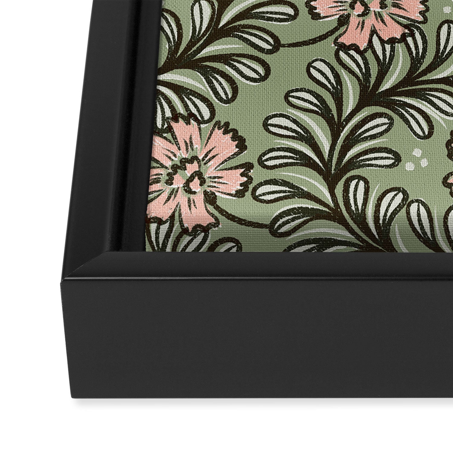 Climbing Leaves Floral Stripe Sage Green and Pink Framed Canvas Print Gallery Image 3