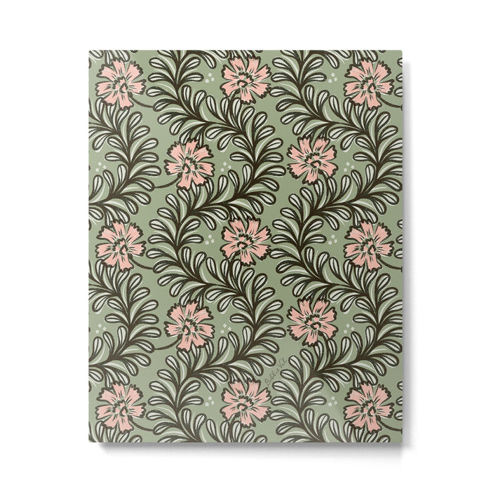 Climbing Leaves Floral Stripe Sage Green and Pink Metal Print Gallery Image 1