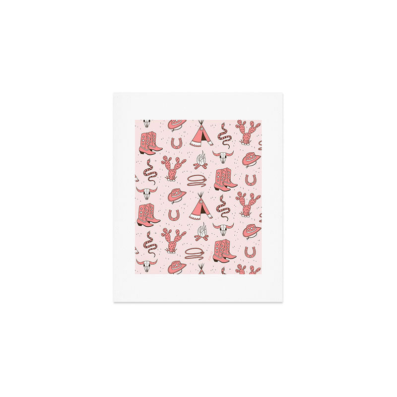 Cute Cowgirl Pattern, Cowboy Print in Blush Pink Art Print Gallery Image 1