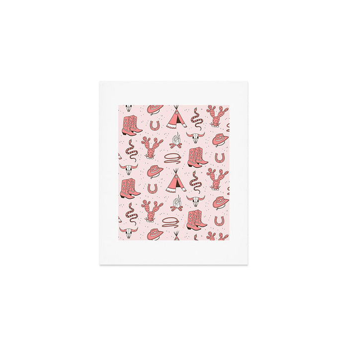 Cute Cowgirl Pattern, Cowboy Print in Blush Pink Art Print Gallery Image 1