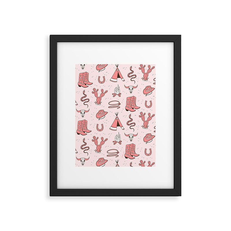 Cute Cowgirl Pattern, Cowboy Print in Blush Pink Framed Art Print Gallery Image 5