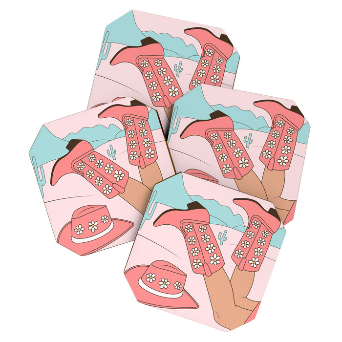 Cute Desert Cowgirl Pink Cowboy Boots Daisy Coaster Gallery Image 1