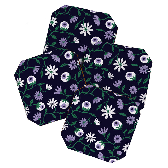 Dark Gothic Floral Garden Flowers and Eyes Creepy Halloween Coaster Gallery Image 1
