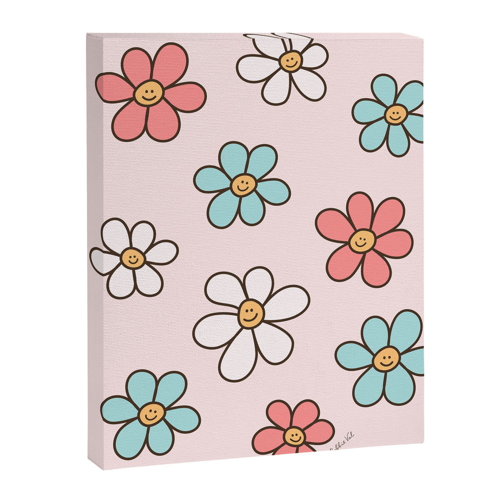 Happy Daisy Pattern, Cute and Fun Smiling Colorful Daisies Canvas Print Gallery Image 6