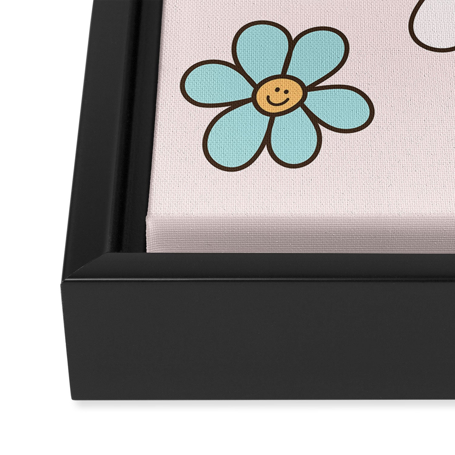 Happy Daisy Pattern, Cute and Fun Smiling Colorful Daisies Framed Canvas Print Gallery Image 3