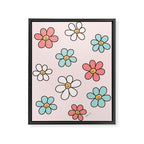 Happy Daisy Pattern, Cute and Fun Smiling Colorful Daisies Framed Canvas Print Gallery Image 6
