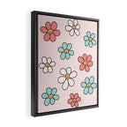 Happy Daisy Pattern, Cute and Fun Smiling Colorful Daisies Framed Canvas Print Gallery Image 2