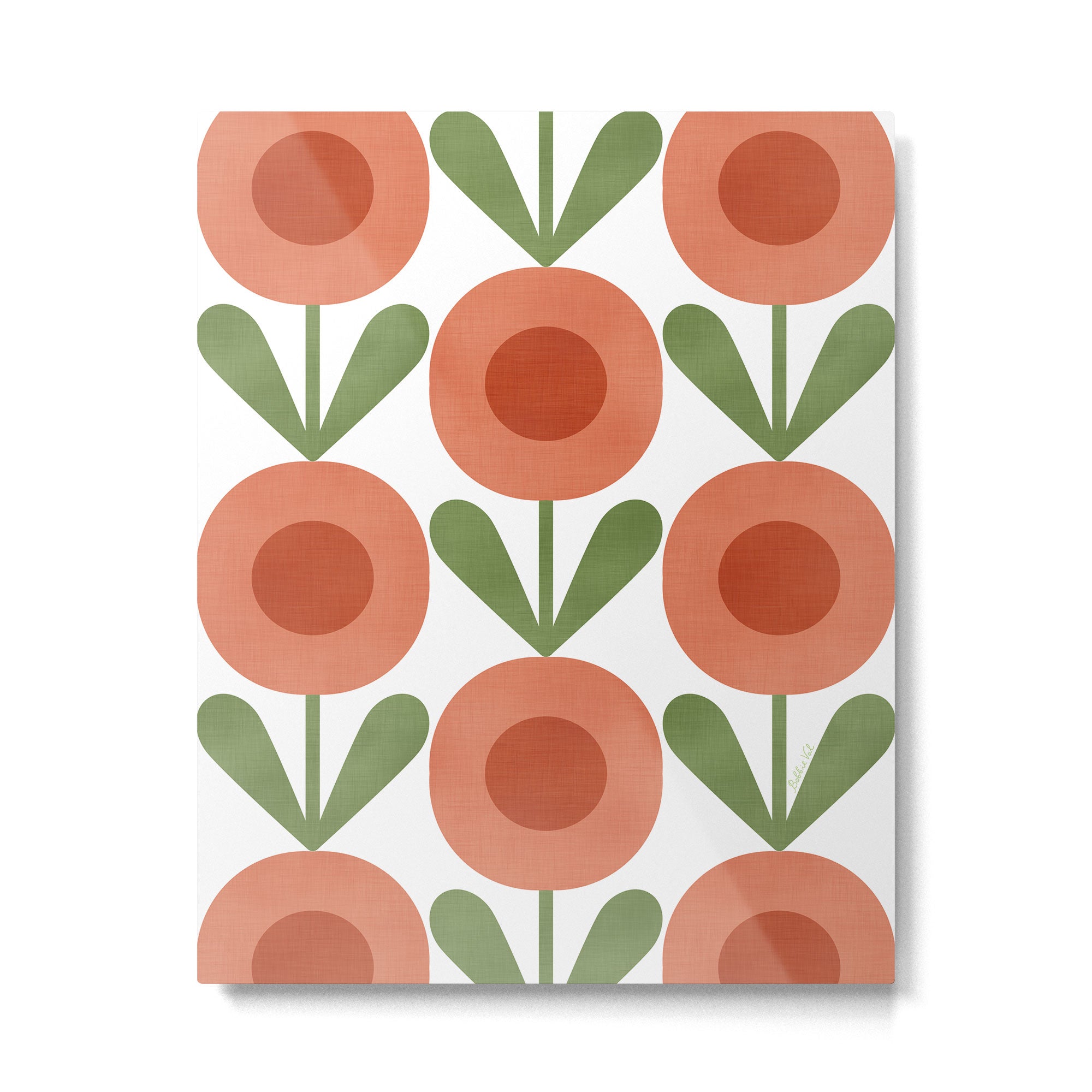 Mid Century Mod Flowers Terracotta  Metal Print Gallery Image 4
