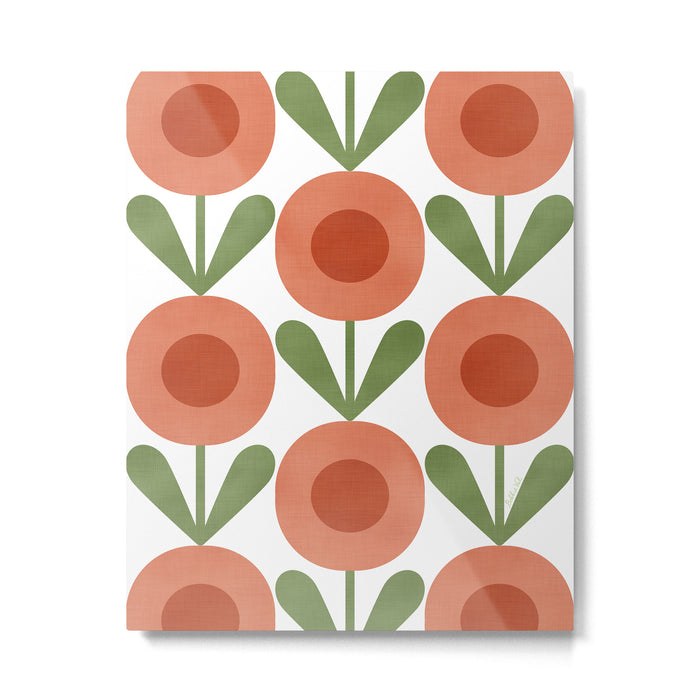 Mid Century Mod Flowers Terracotta  Metal Print Gallery Image 1