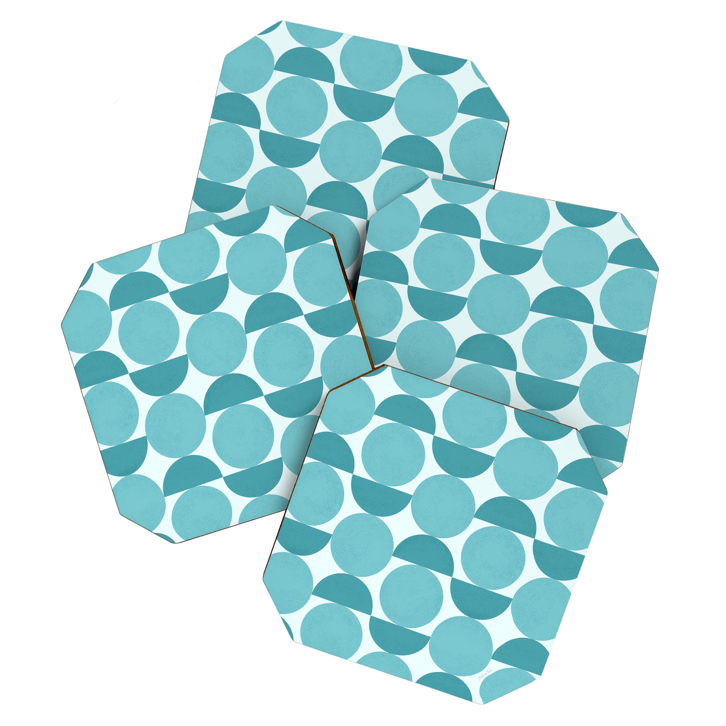 Mid Century Modern Geometric Shapes Aqua Blue Coaster Gallery Image 1