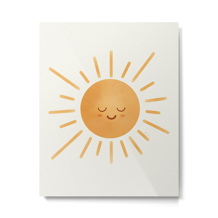 Peace Sun Face, Calm Happy Sunshine Watercolor Metal Print Gallery Image 1