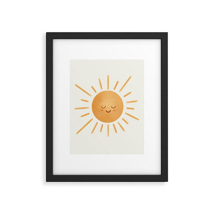 Peace Sun Face, Calm Happy Sunshine Watercolor Framed Art Print Gallery Image 1