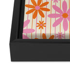  Retro 70s Groovy Daisy Pattern with Stripes, Hot Orange and Pink Framed Canvas Print Gallery Image 3