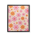  Retro 70s Groovy Daisy Pattern with Stripes, Hot Orange and Pink Framed Canvas Print Gallery Image 8