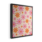  Retro 70s Groovy Daisy Pattern with Stripes, Hot Orange and Pink Framed Canvas Print Gallery Image 2