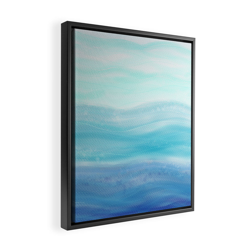 Sea Waves, Abstract Watercolor Painting Framed Canvas Print Gallery Image 2