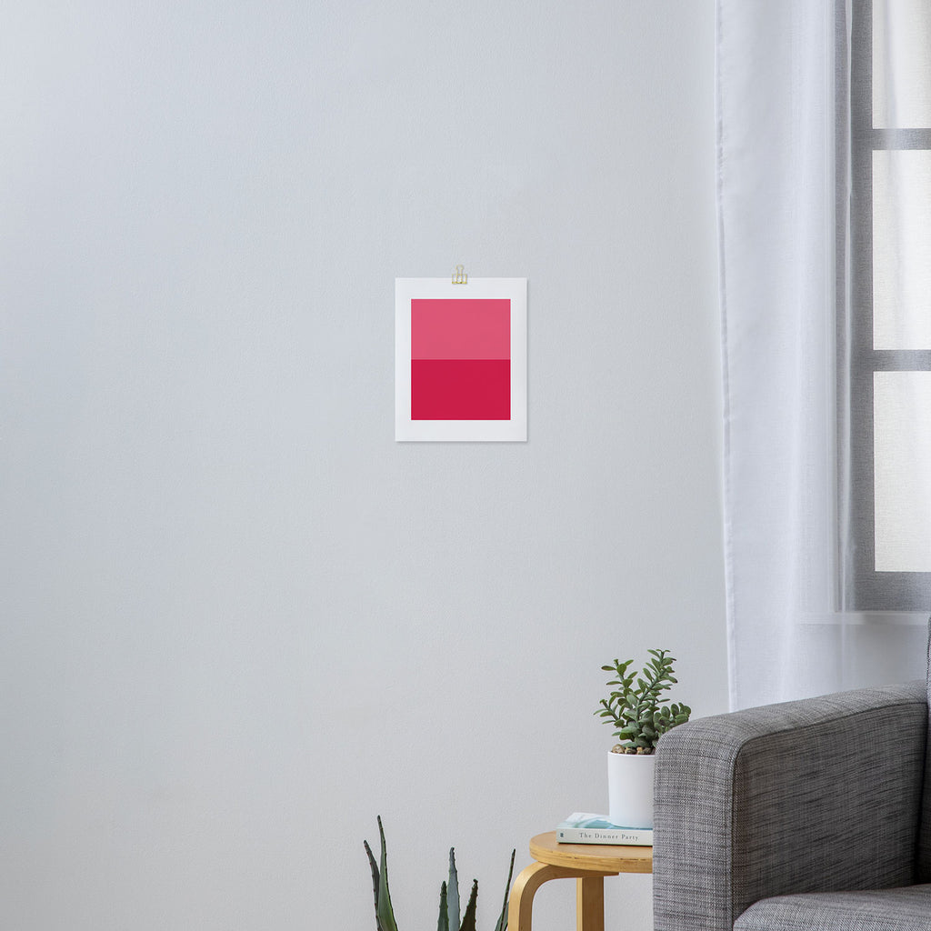 Simple Minimalist Color Block Design in Bold Bright Red and Pink Rose, Minimal Scandinavian Stripes Art Print Gallery Image 3