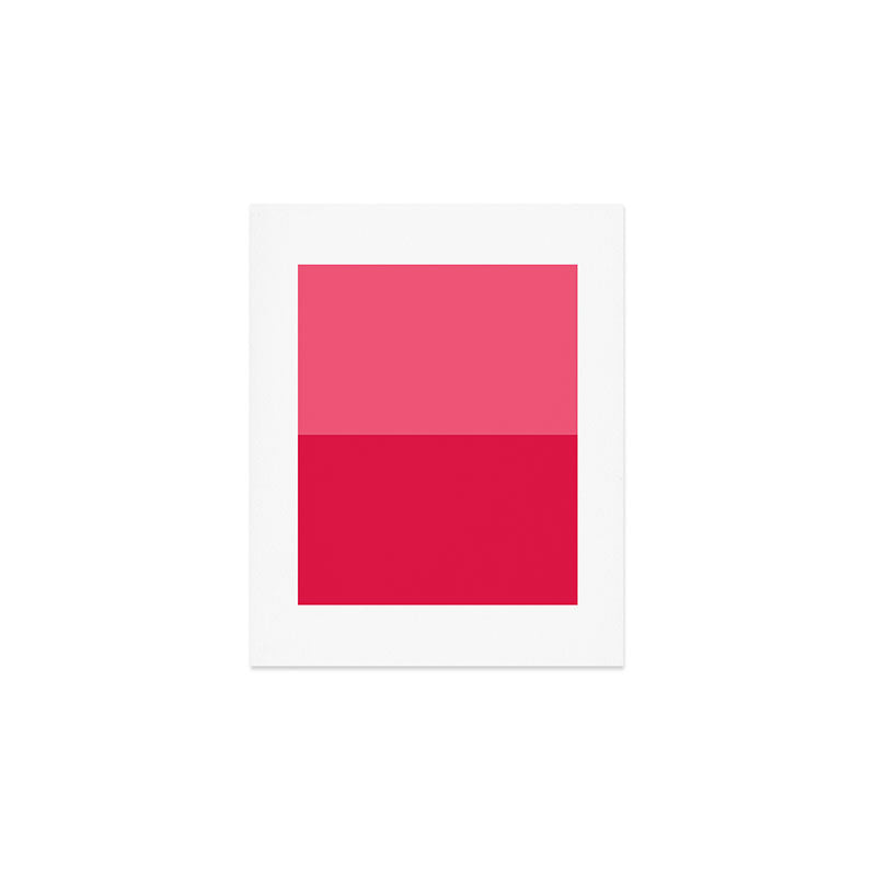 Simple Minimalist Color Block Design in Bold Bright Red and Pink Rose, Minimal Scandinavian Stripes Art Print Gallery Image 1