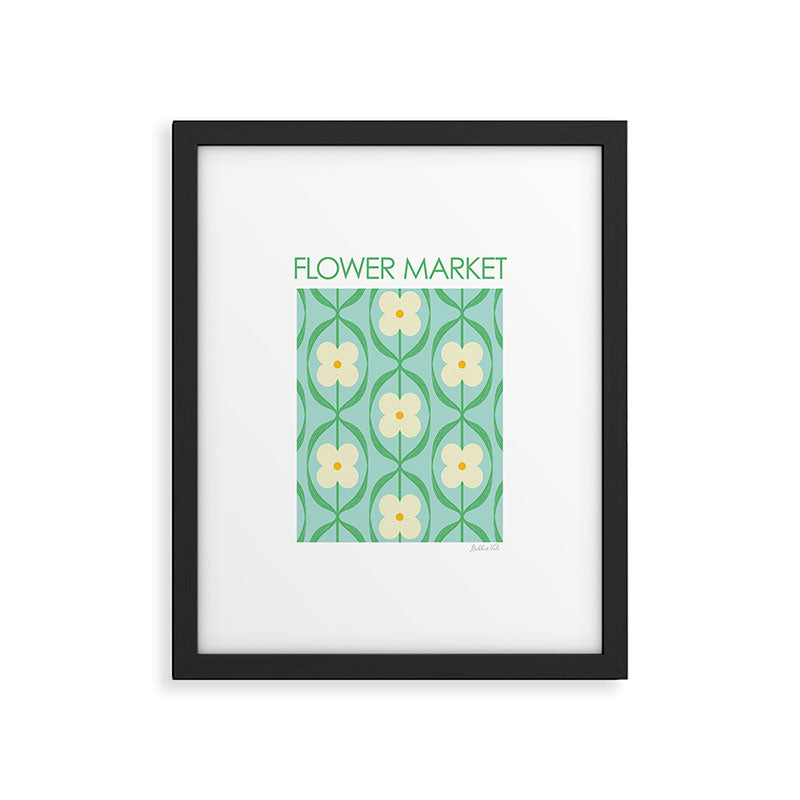 Sky Blue Retro Flowers Vintage Daisy Floral Geometric Green Framed Art Print Gallery Image 5