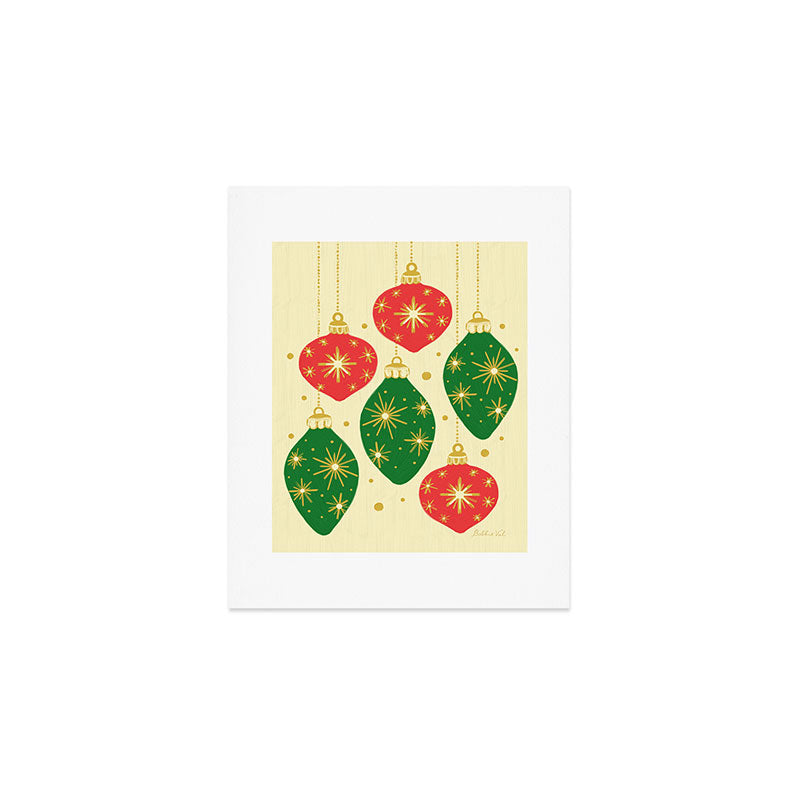 Vintage Christmas Ornaments Baubles Red Green Art Print Gallery Image 1