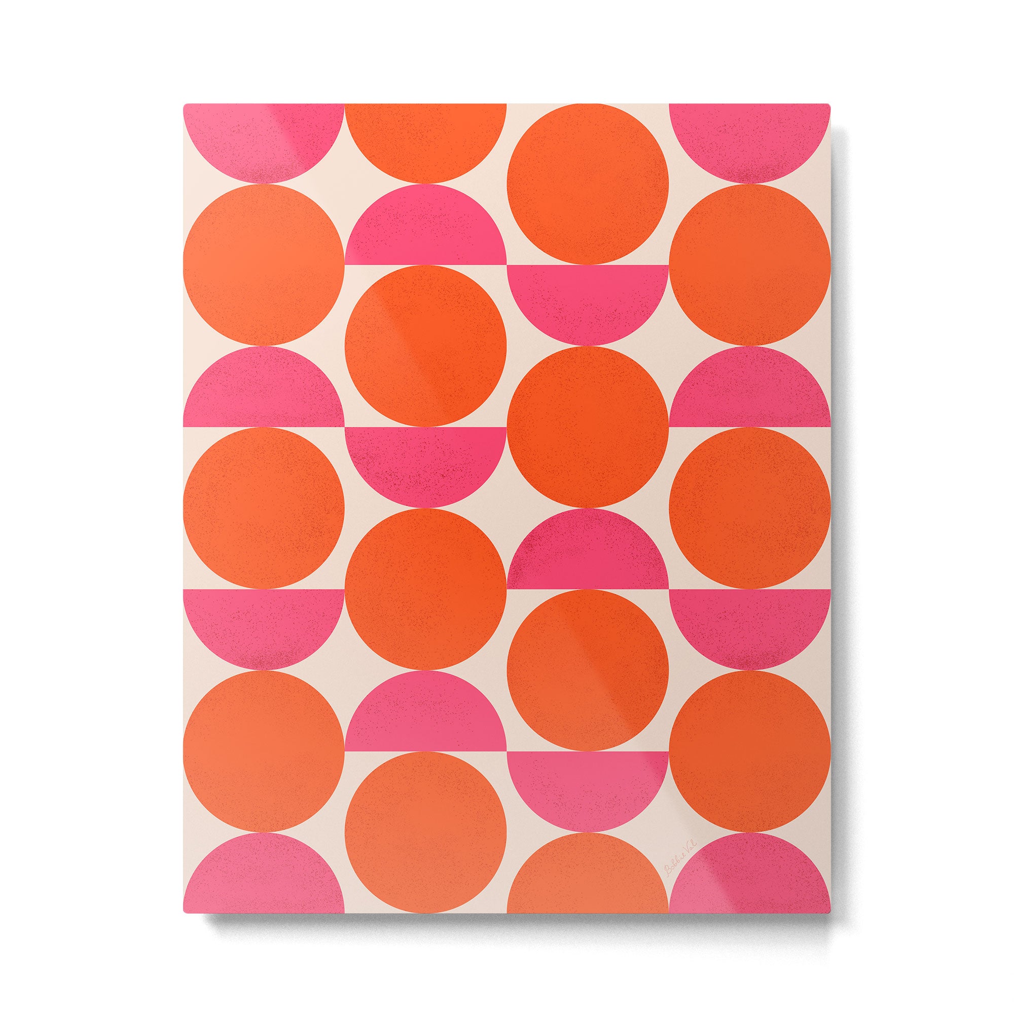 Vintage Mid-century Modern Abstract Geometric Balancing Shapes in Bright Bold Vibrant Fuchsia Pink and Hot Tangerine Orange Metal Print Gallery Image 6