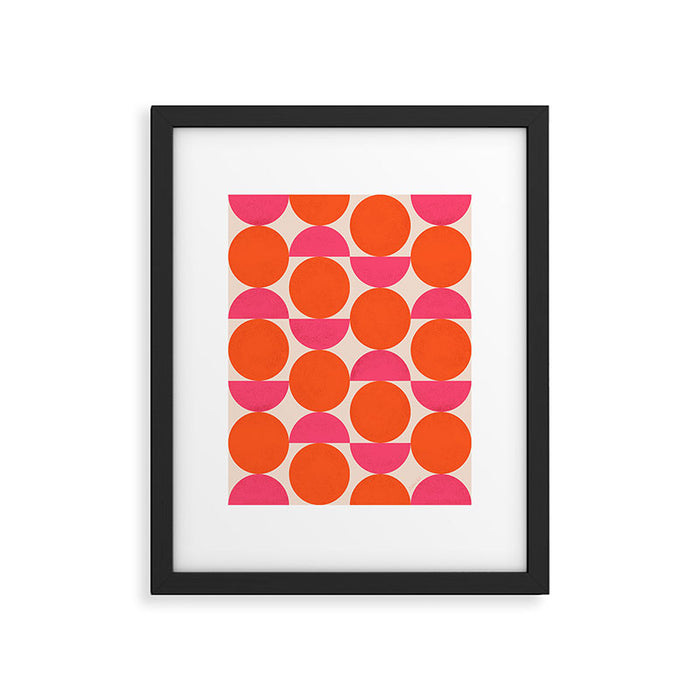 Vintage Mid-century Modern Abstract Geometric Balancing Shapes in Bright Bold Vibrant Fuchsia Pink and Hot Tangerine Orange Framed Art Print Gallery Image 1