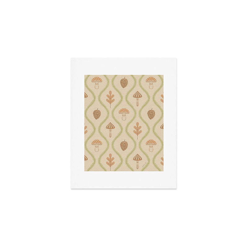 Vintage Pinecone Mushroom Forest Leaves Ogee Art Print Gallery Image 1