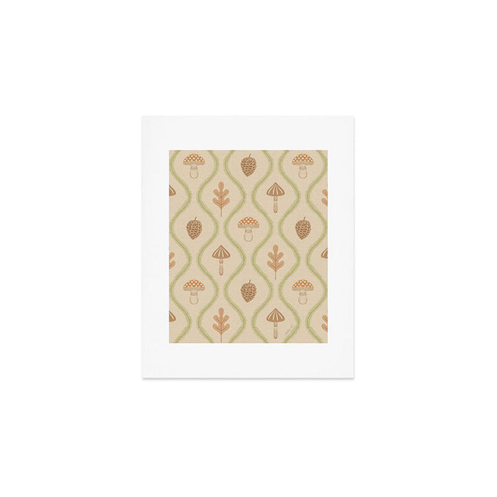 Vintage Pinecone Mushroom Forest Leaves Ogee Art Print Gallery Image 1