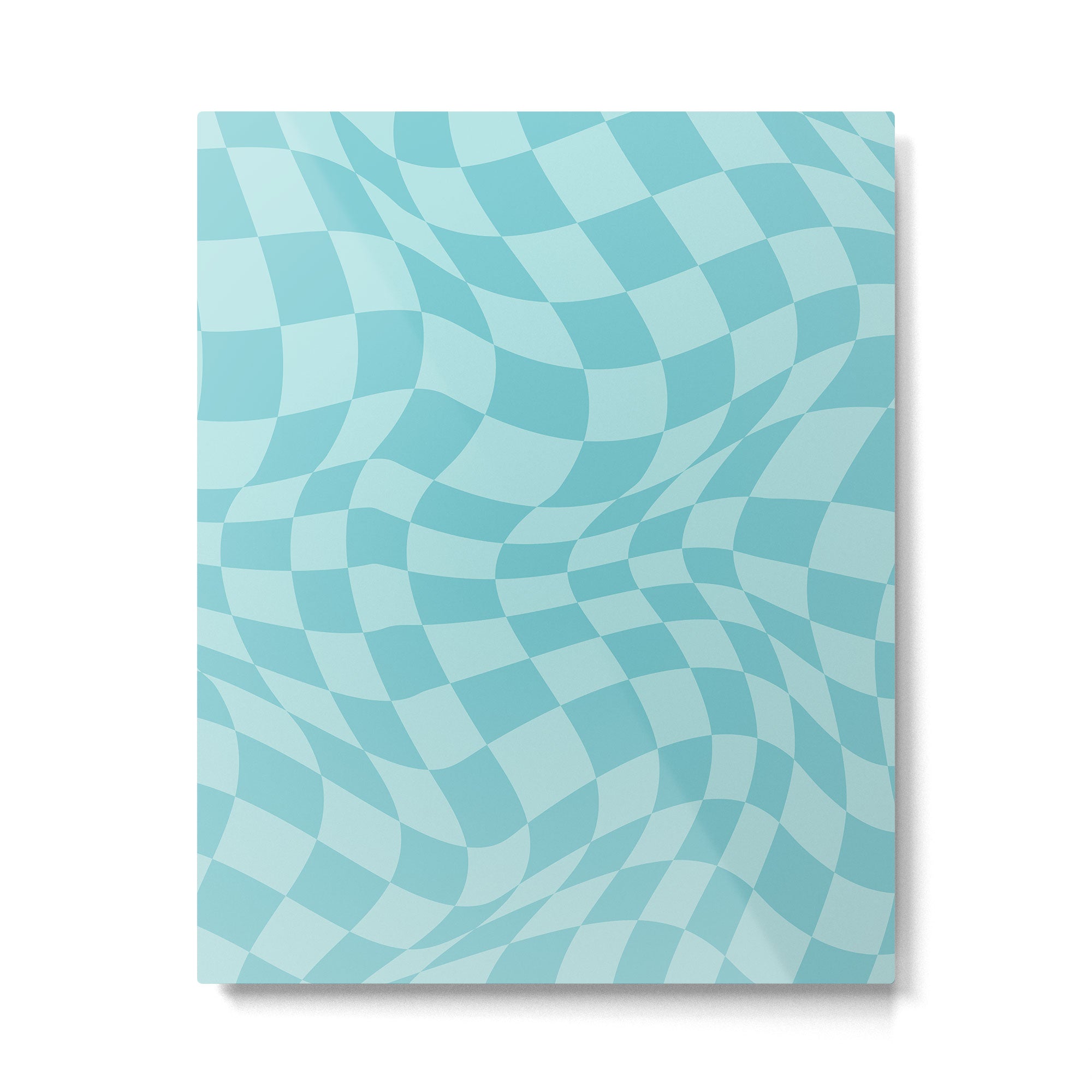 Warped Checkered Pattern in Aqua Blue, Wavy Checkerboard Metal Print Gallery Image 6