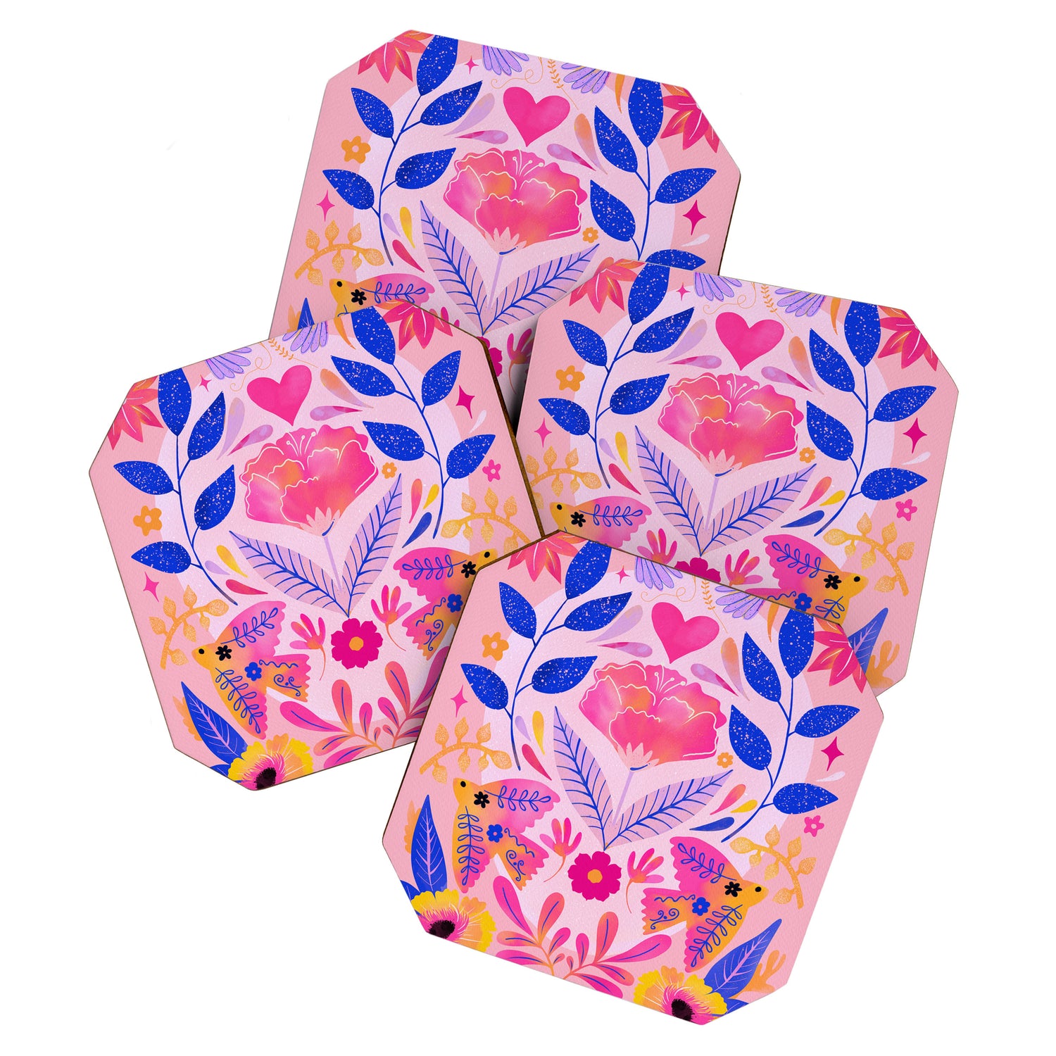 Botanical Garden Folklore in Pink Coaster Gallery Image 1