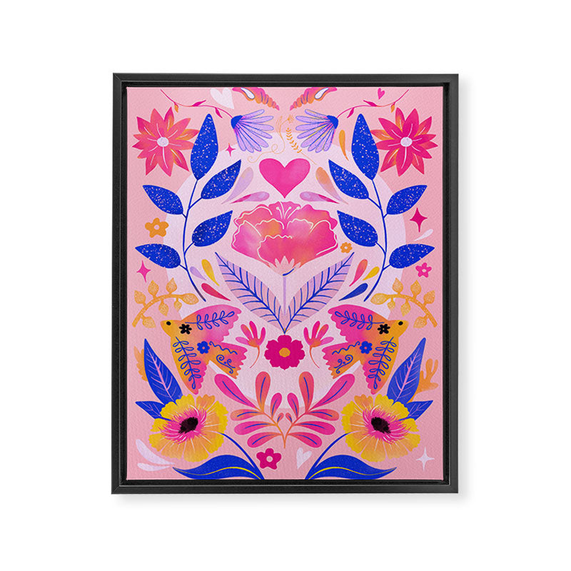 Botanical Garden Folklore in Pink Framed Canvas Print Gallery Image 6