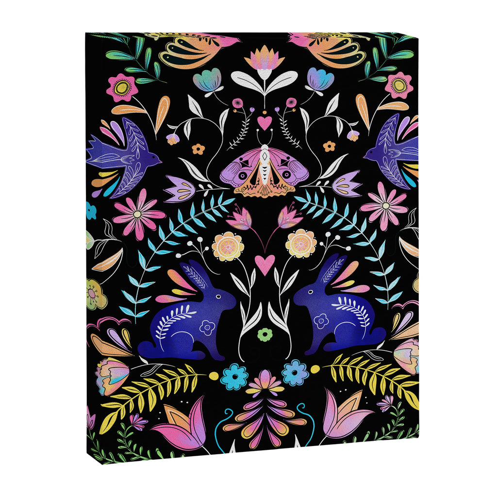 Folk Art Florals black in colors Canvas Print Gallery Image 6