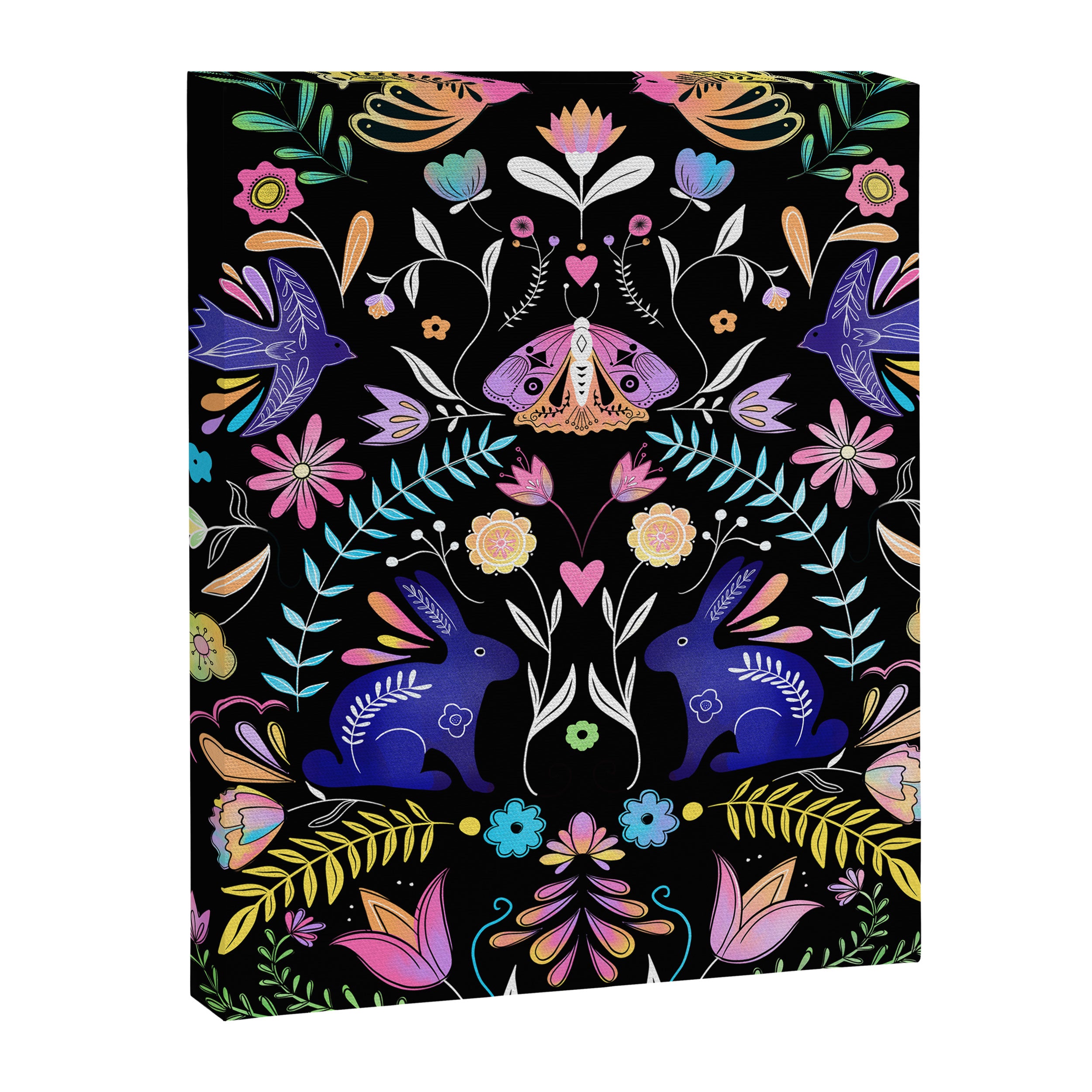 Folk Art Florals black in colors Canvas Print Gallery Image 6