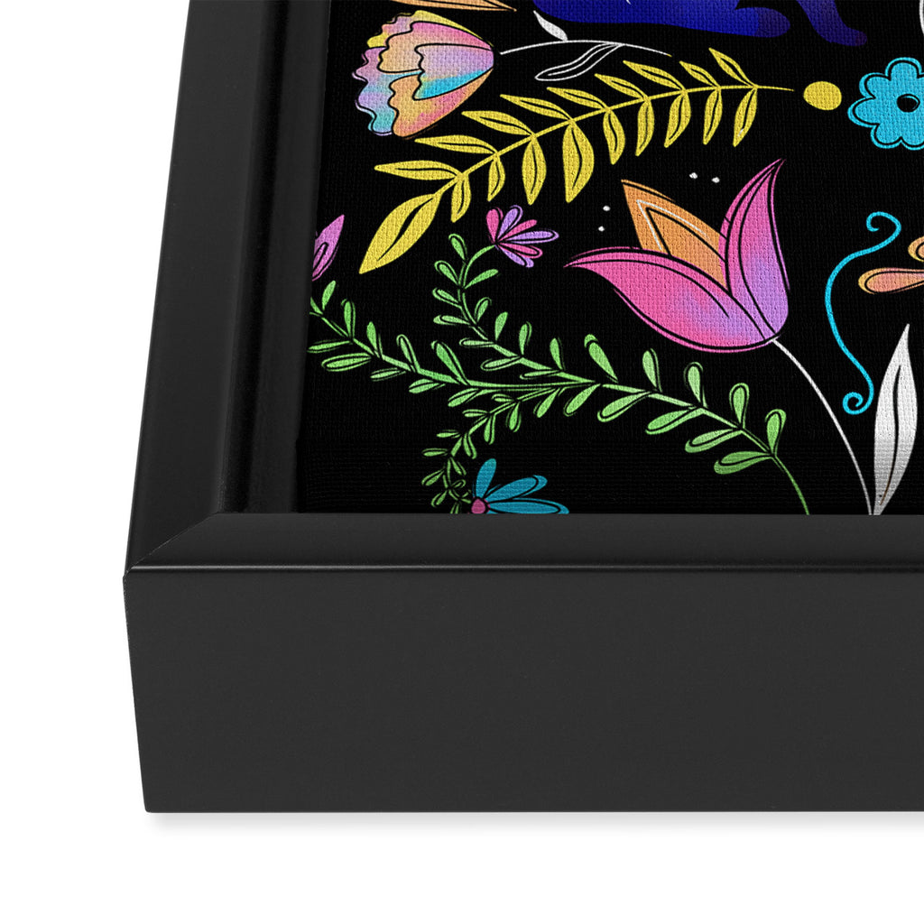 Folk Art Florals black in colors Framed Canvas Print Gallery Image 3