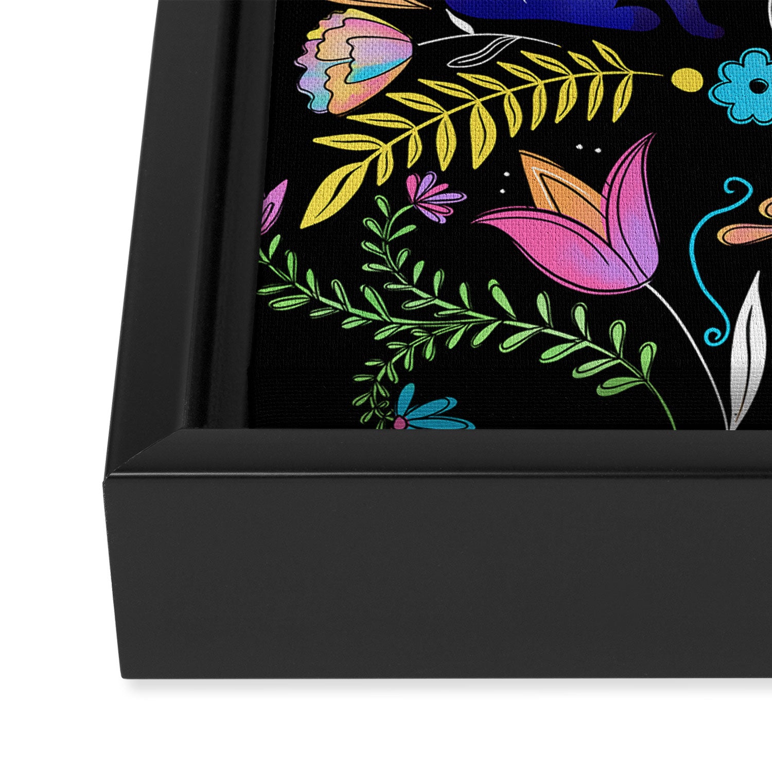 Folk Art Florals black in colors Framed Canvas Print Gallery Image 3