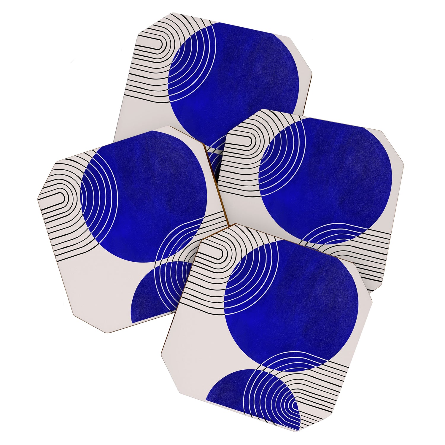 Indigo Blue Abstract Geometrical Composition Coaster Gallery Image 1