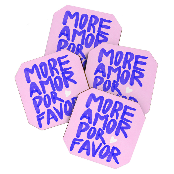 More Amor por favor - brush typography love quote Coaster Gallery Image 1